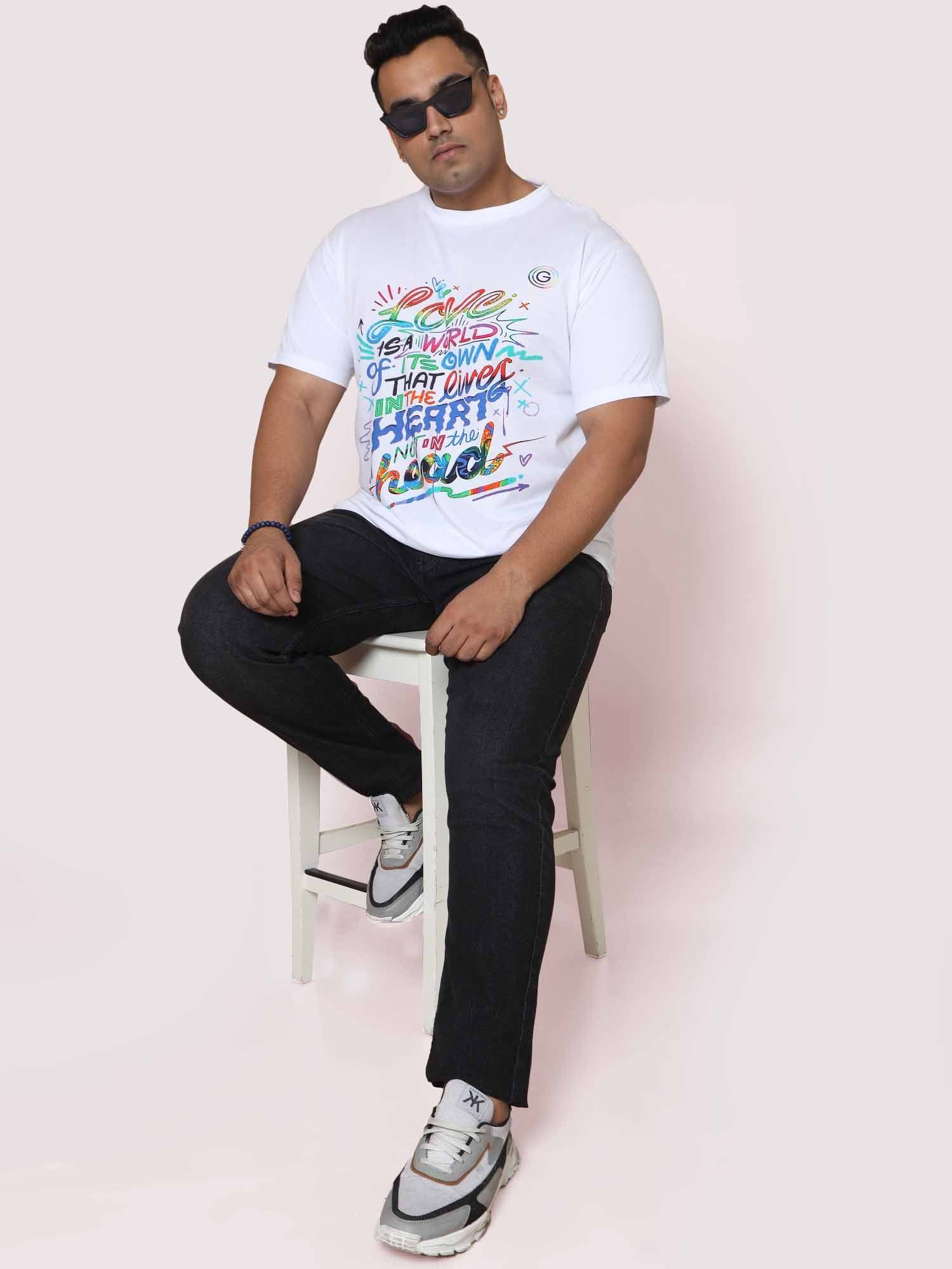 Men Plus Size Love Is a World Digital Printed Round Neck T-Shirt - Guniaa Fashions