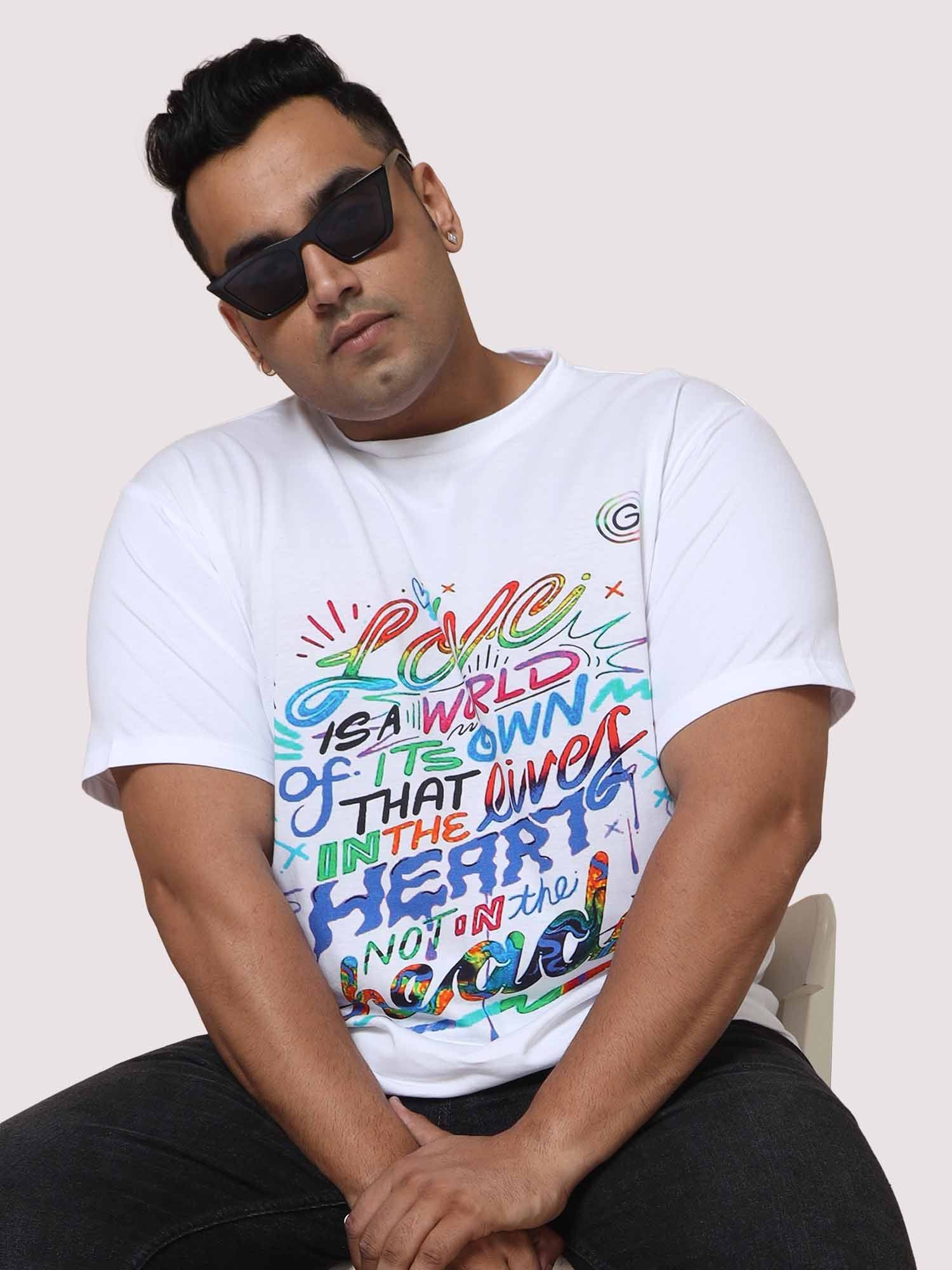 Men Plus Size Love Is a World Digital Printed Round Neck T-Shirt - Guniaa Fashions