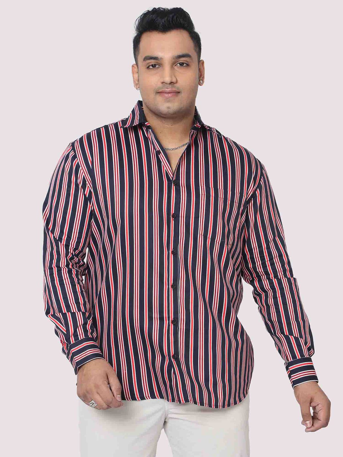 Men Plus Size Maroon & Blue Striped Digital Printed Full Shirt - Guniaa Fashions