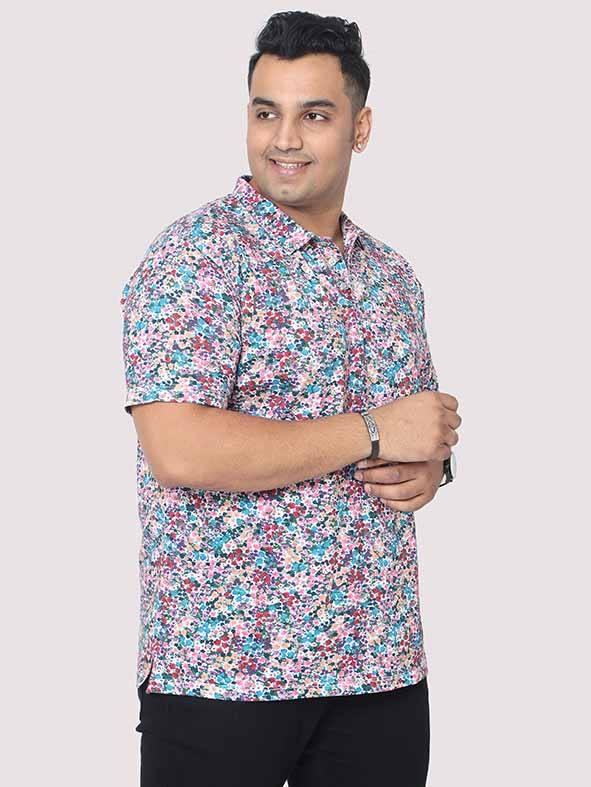 Men Plus Size Rouge Floral Digital Printed Polo Collar T-shirt - Guniaa Fashions