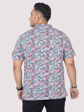 Men Plus Size Rouge Floral Digital Printed Polo Collar T-shirt - Guniaa Fashions