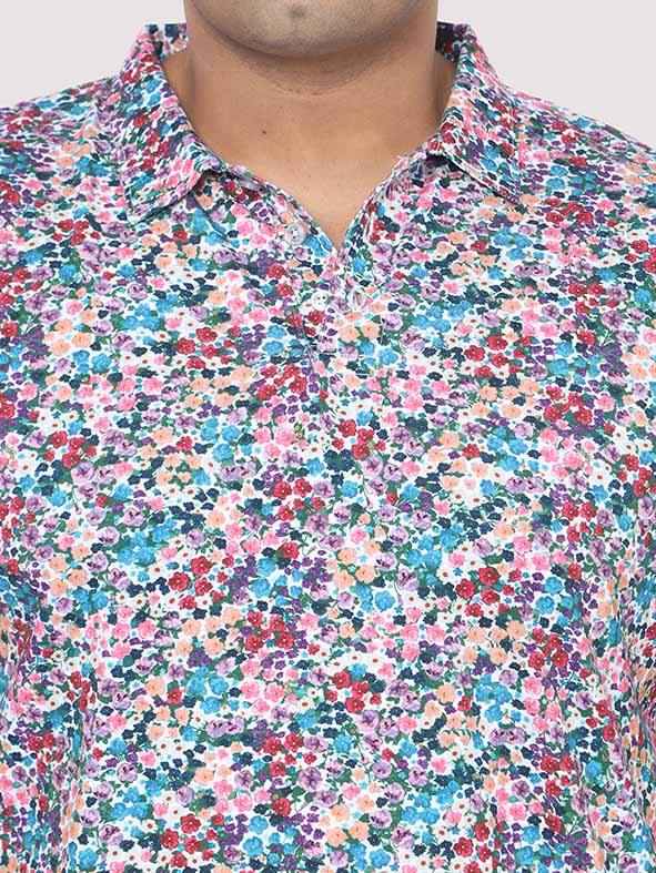Men Plus Size Rouge Floral Digital Printed Polo Collar T-shirt - Guniaa Fashions