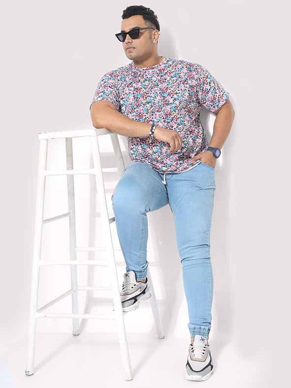 Men Plus Size Rouge Floral Digital Printed Round Neck T-Shirt - Guniaa Fashions