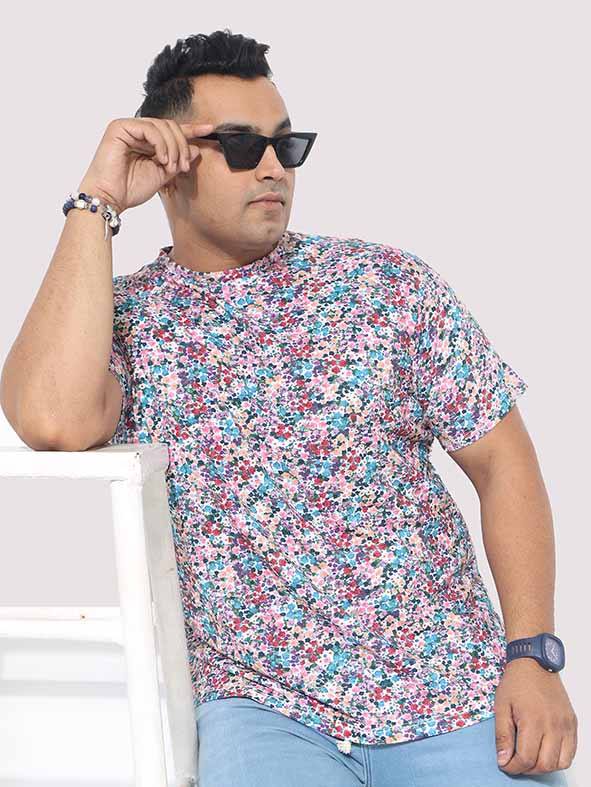 Men Plus Size Rouge Floral Digital Printed Round Neck T-Shirt - Guniaa Fashions