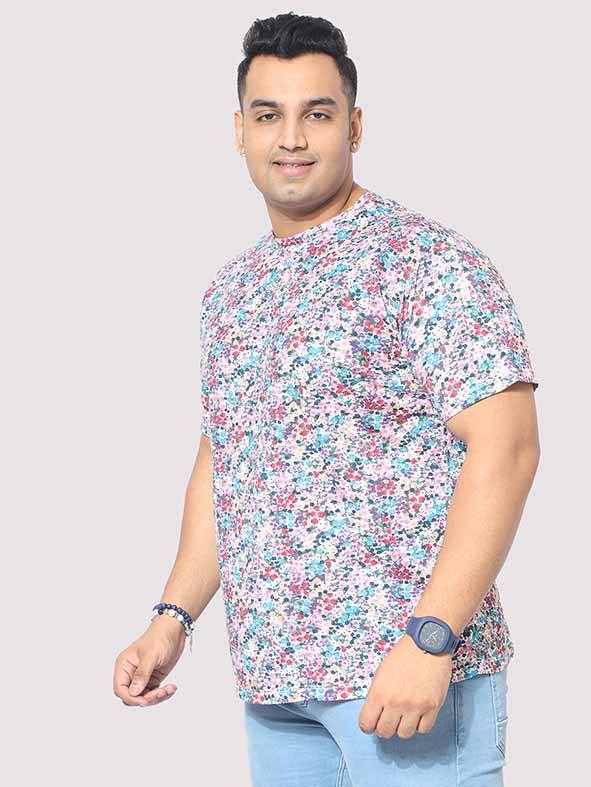 Men Plus Size Rouge Floral Digital Printed Round Neck T-Shirt - Guniaa Fashions