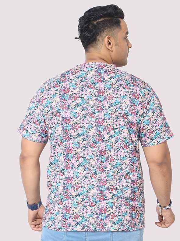 Men Plus Size Rouge Floral Digital Printed Round Neck T-Shirt - Guniaa Fashions