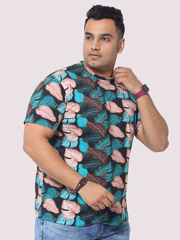 Men Plus Size Tropical Leaf Digital Printed Round Neck T-Shirt - Guniaa Fashions