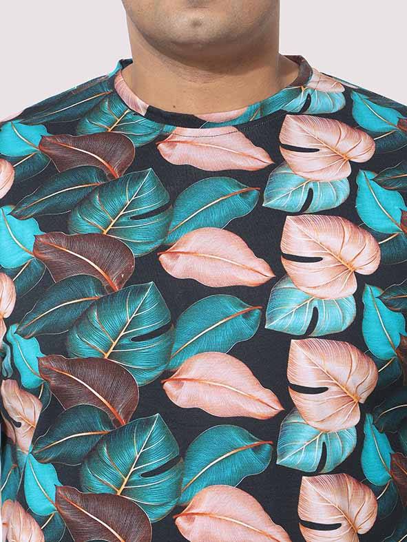 Men Plus Size Tropical Leaf Digital Printed Round Neck T-Shirt - Guniaa Fashions