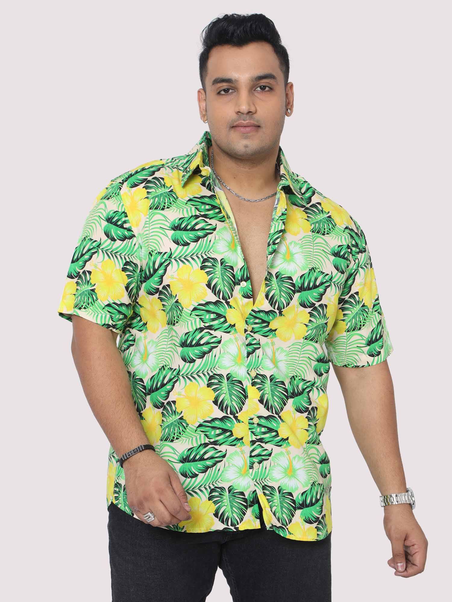 Men Plus Size Tropical Yellow Green Digital Printed Half Shirt - Guniaa Fashions