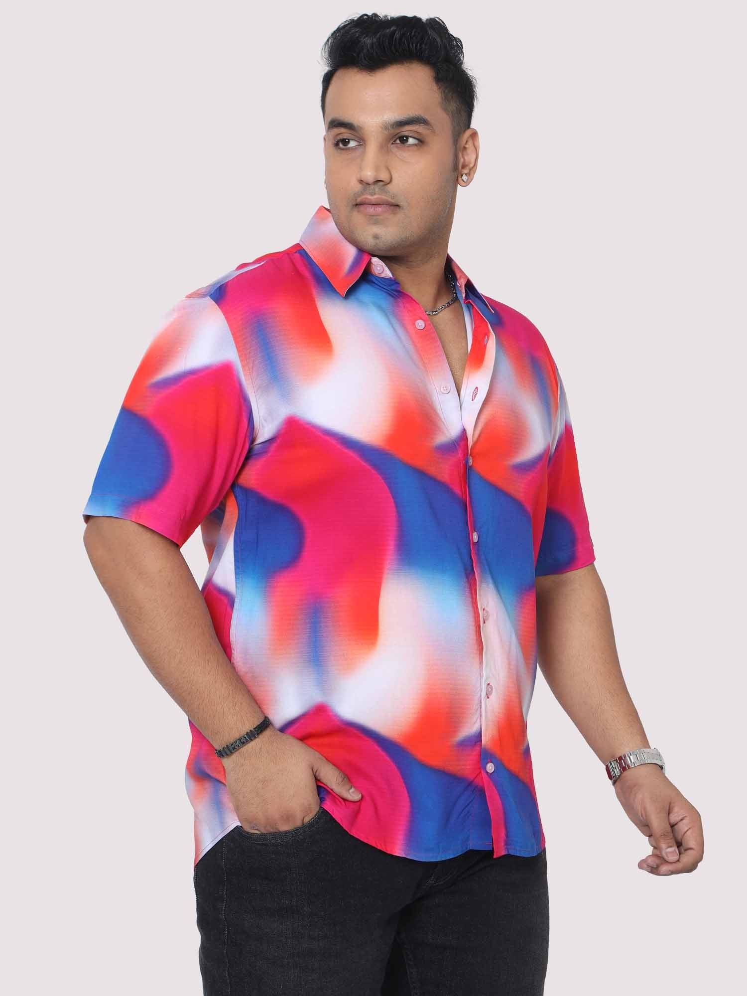 Men Plus Size Volcano Blue Digital Printed Half Shirt - Guniaa Fashions