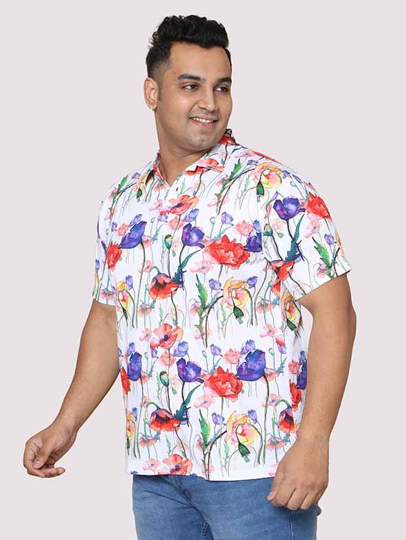 Men Plus Size Watercolor Flower Digital Printed Round Neck T-Shirt - Guniaa Fashions