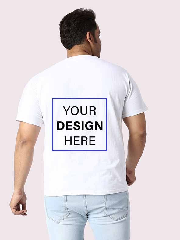 Buy Men Plus Size White Back Customised Printed Round Neck T-Shirt