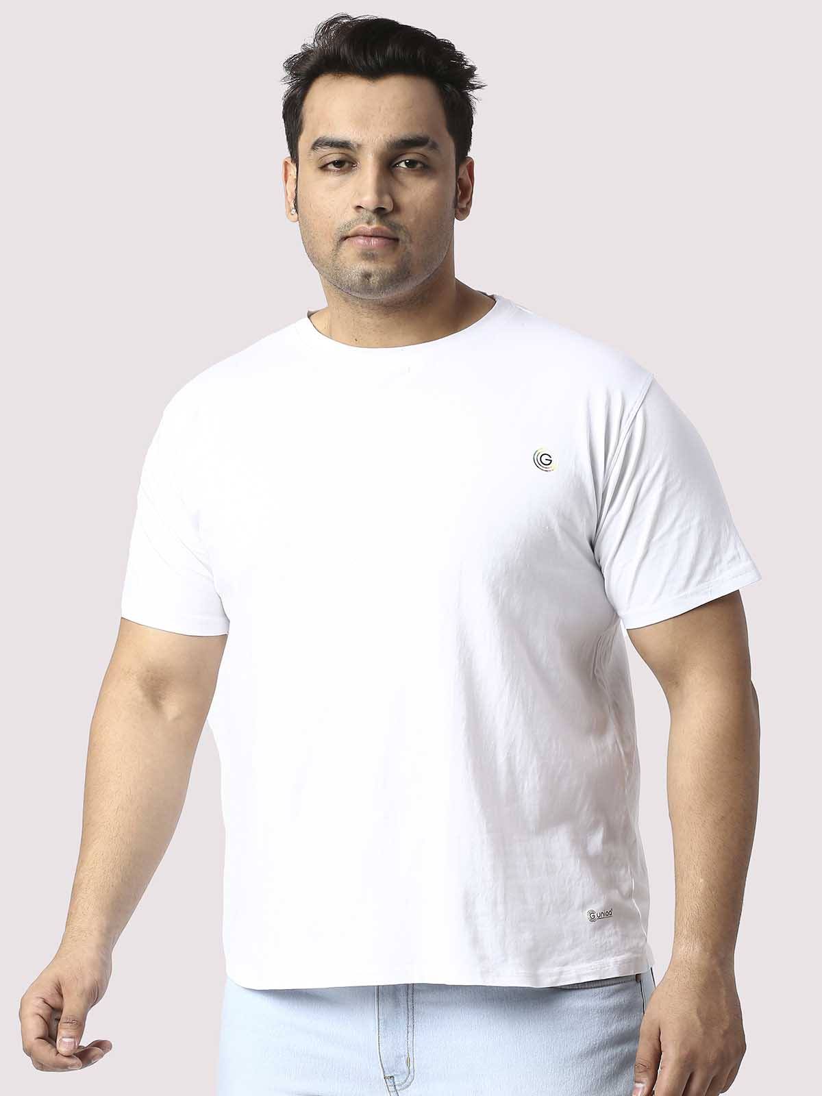 Men Plus Size White Bonsai Tree Printed Round Neck T-Shirt - Guniaa Fashions