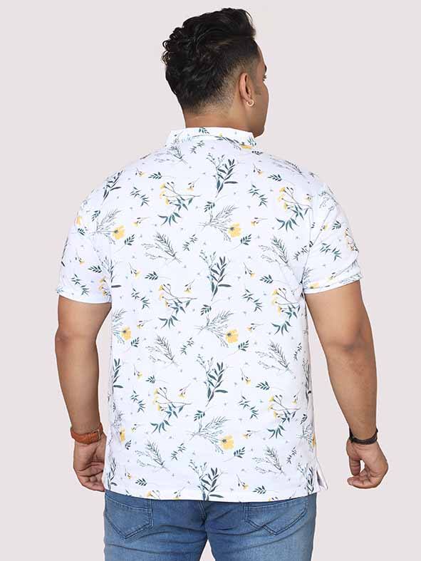Men Plus Size Yellow Flower Digital Printed Polo Collar T-shirt - Guniaa Fashions