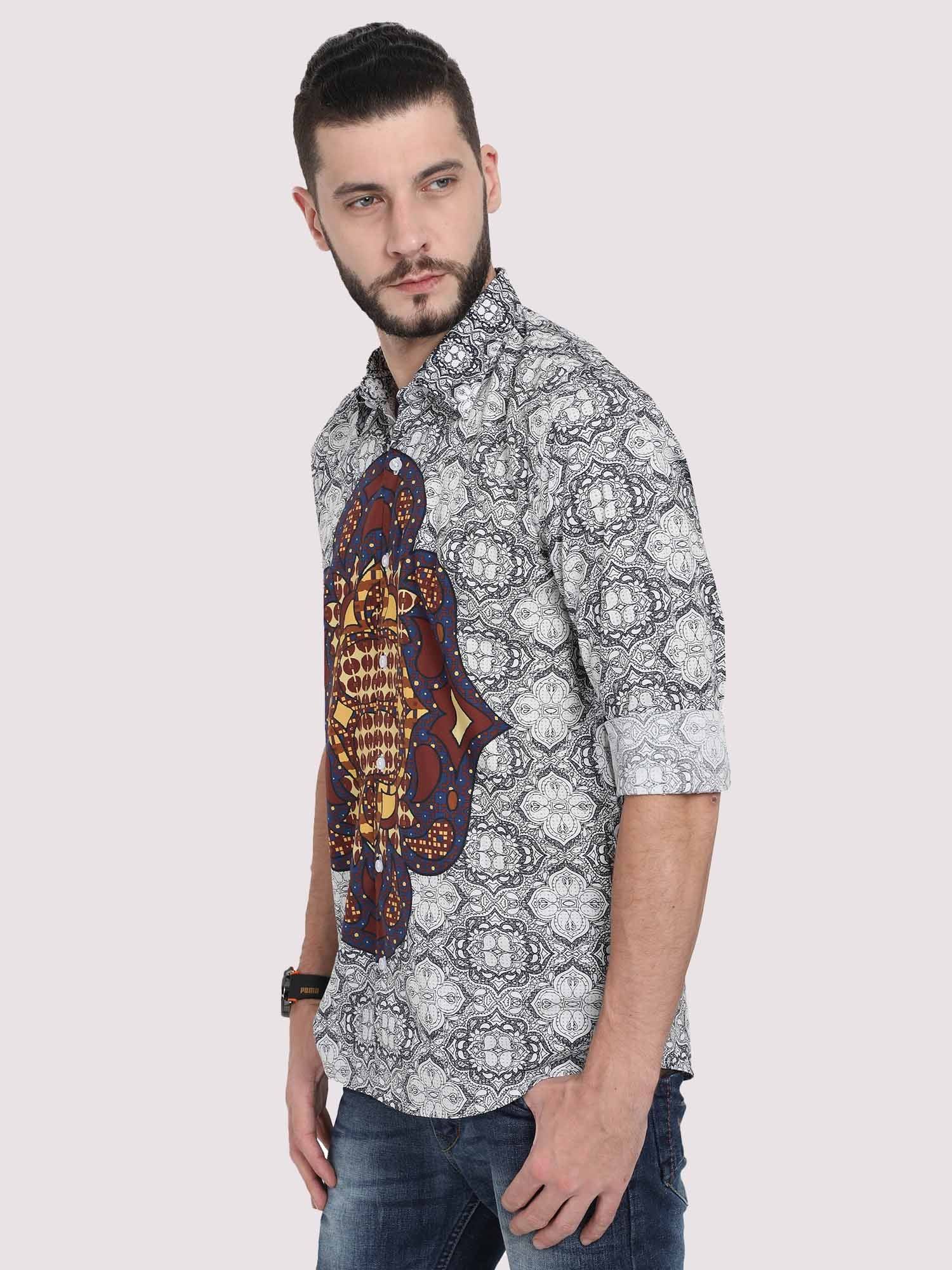 Modern Grey Geometric Party Wear Shirt - Guniaa Fashions