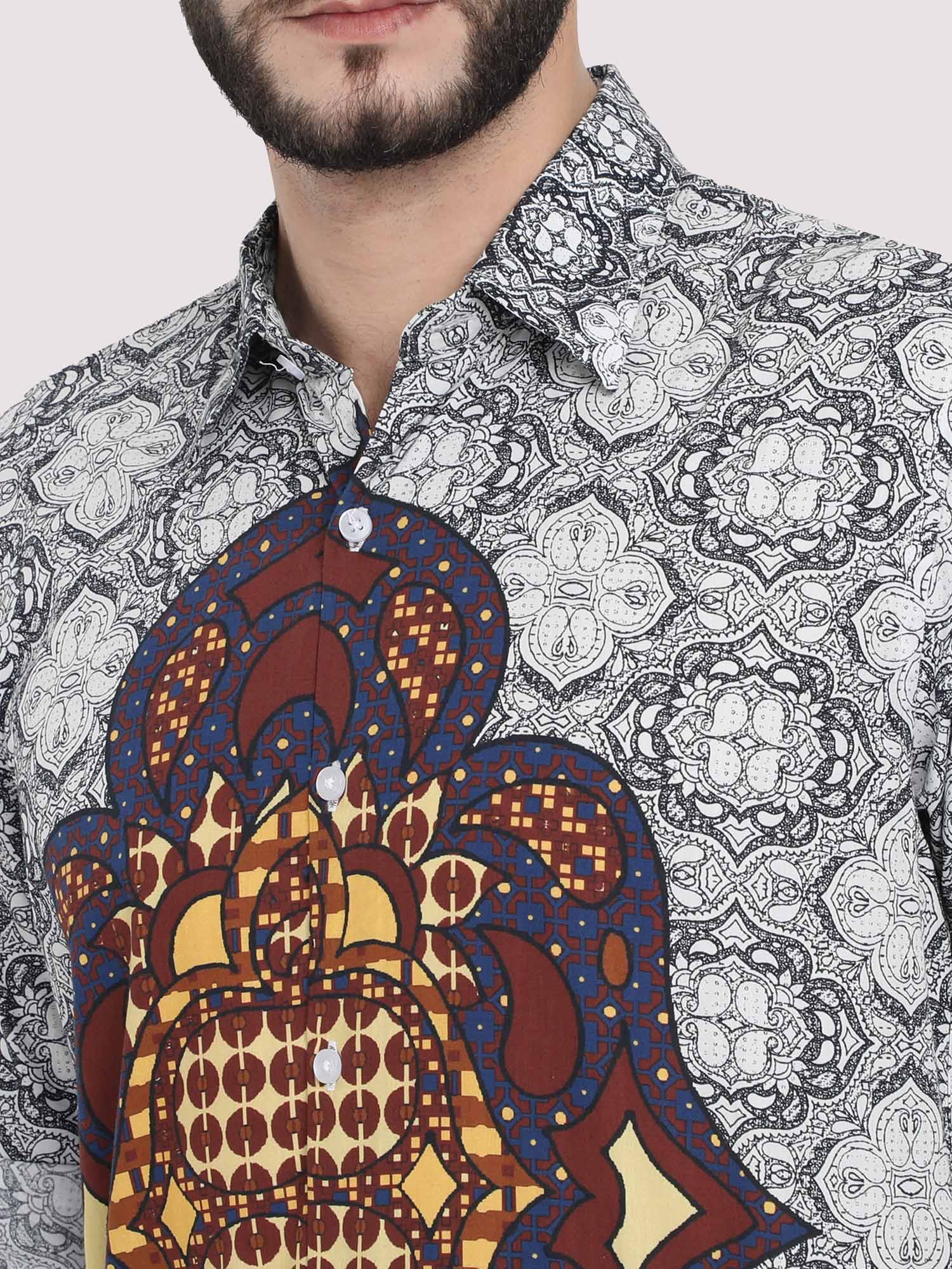 Modern Grey Geometric Party Wear Shirt - Guniaa Fashions