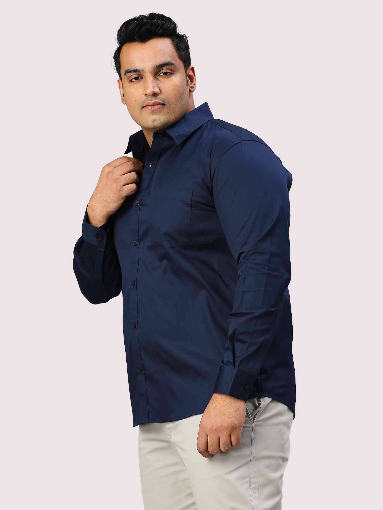 Navy Blue Pure Cotton Full Sleeve Shirt Men's Plus Size - Guniaa Fashions