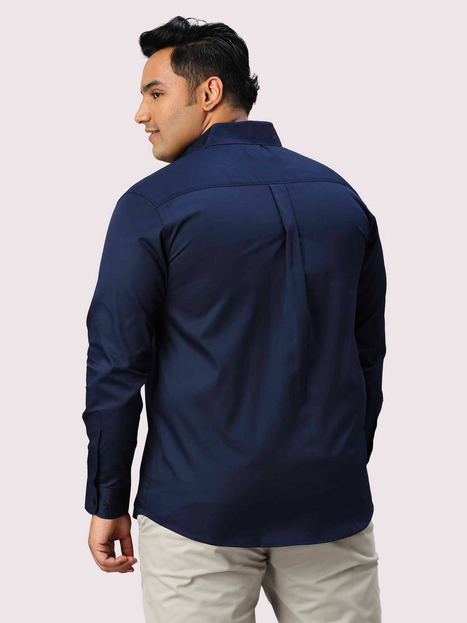 Navy Blue Pure Cotton Full Sleeve Shirt Men's Plus Size - Guniaa Fashions