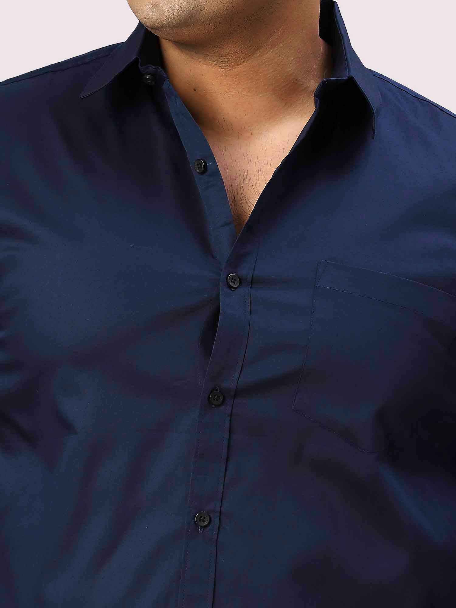 Navy Blue Pure Cotton Full Sleeve Shirt Men's Plus Size - Guniaa Fashions