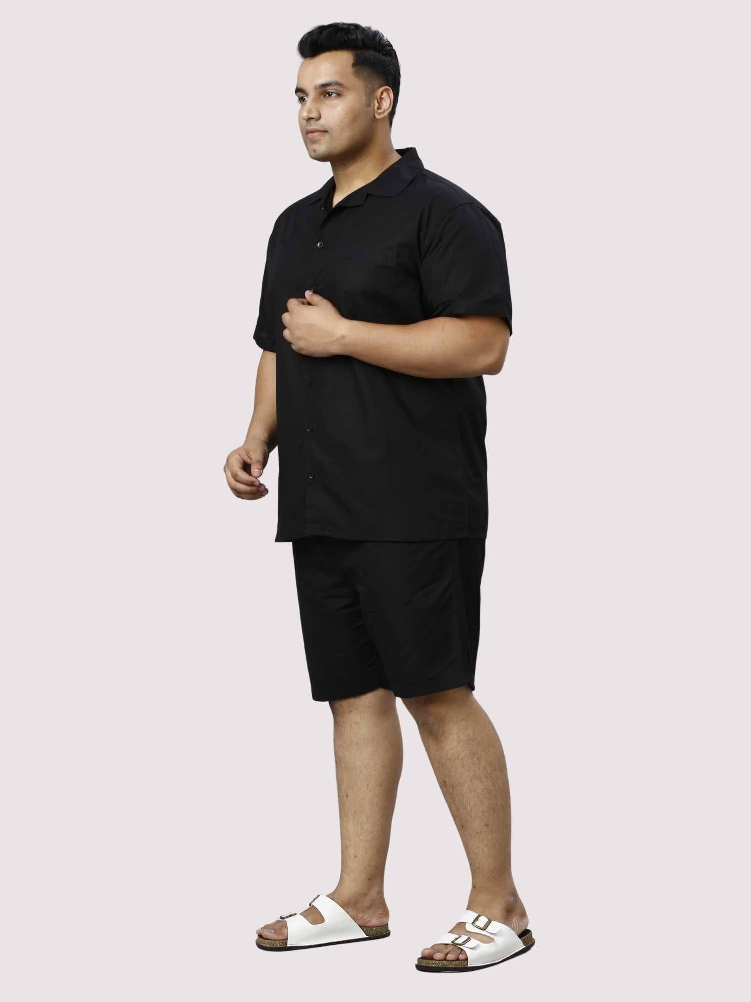 Nero Solid Black Half Co-ords Set Men's Plus Size - Guniaa Fashions