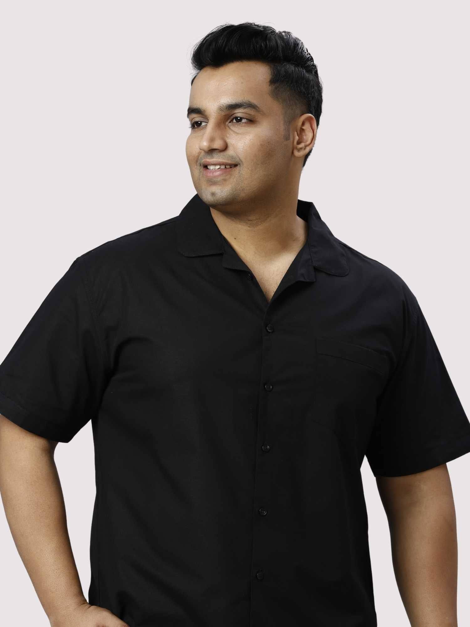 Nero Solid Black Half Co-ords Set Men's Plus Size - Guniaa Fashions