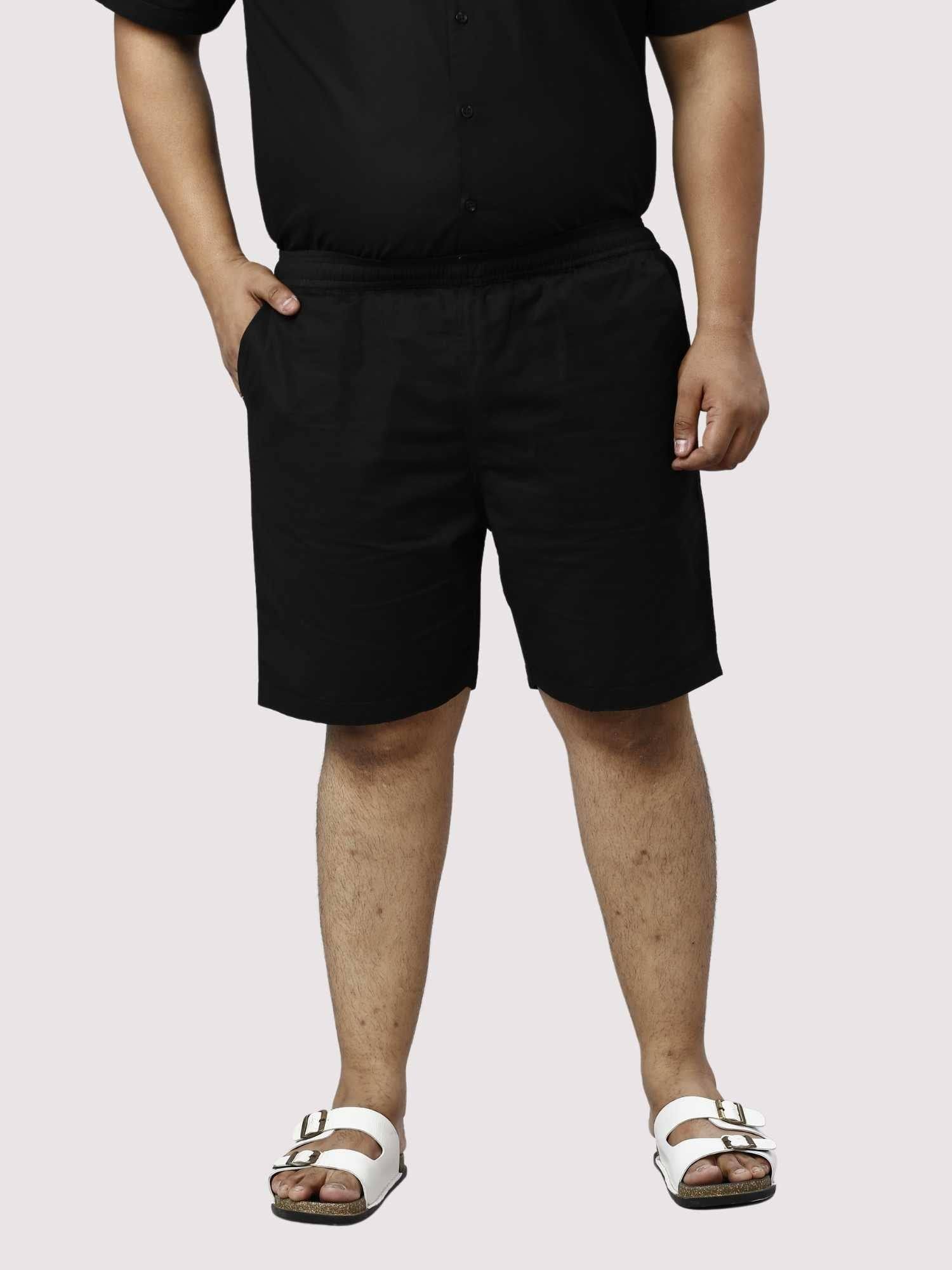 Nero Solid Black Half Co-ords Set Men's Plus Size - Guniaa Fashions