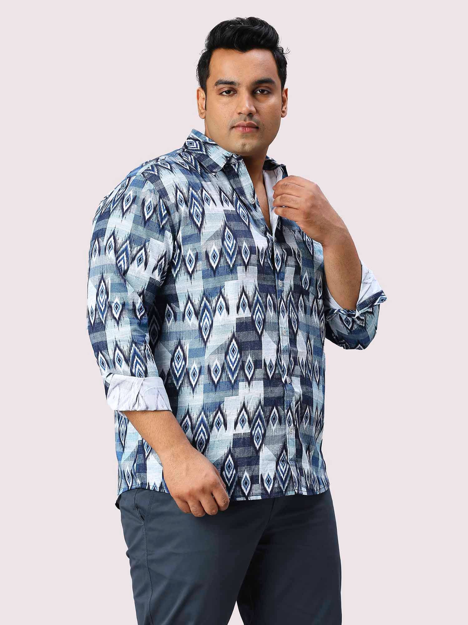 Nile Blue Digital Printed Full Sleeve Shirt Men's Plus Size - Guniaa Fashions