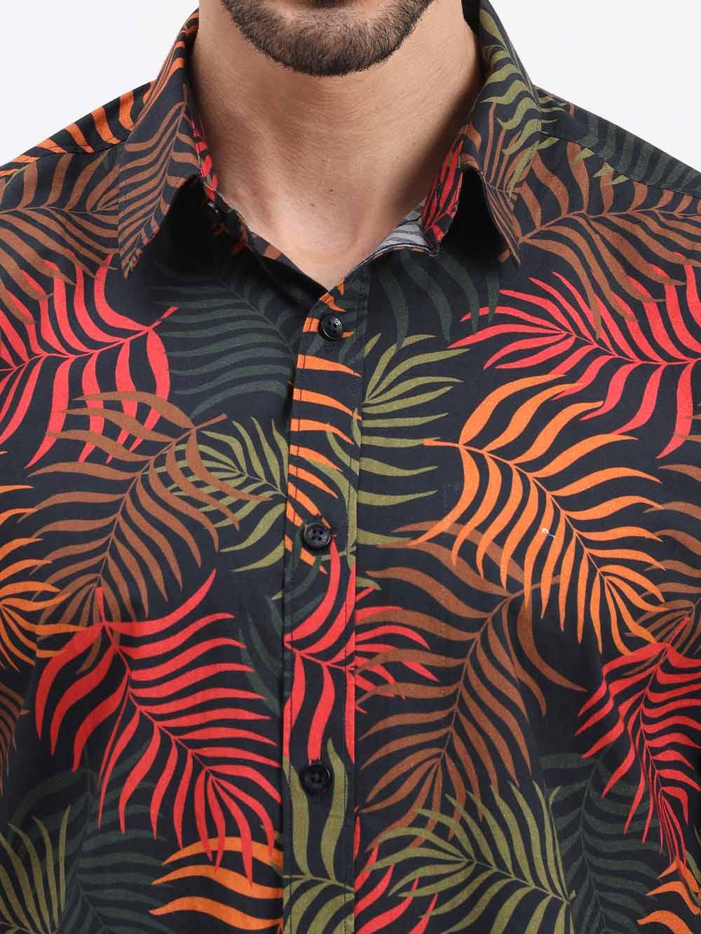 Palm Leaves Printed Cotton Half Sleeve Shirt - Guniaa Fashions