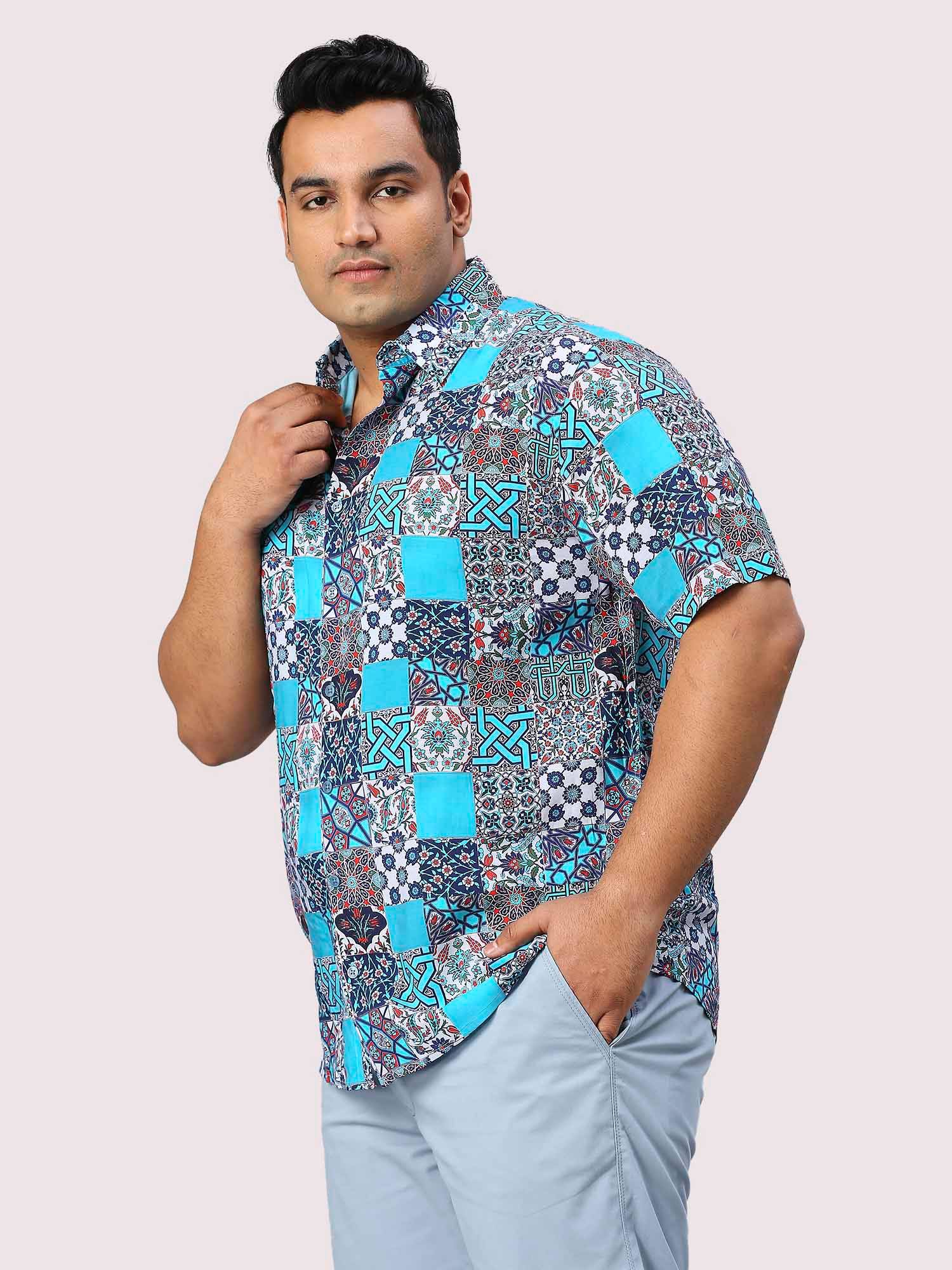 Patches Digital Printed Half Sleeve Men's Plus Size Shirt - Guniaa Fashions