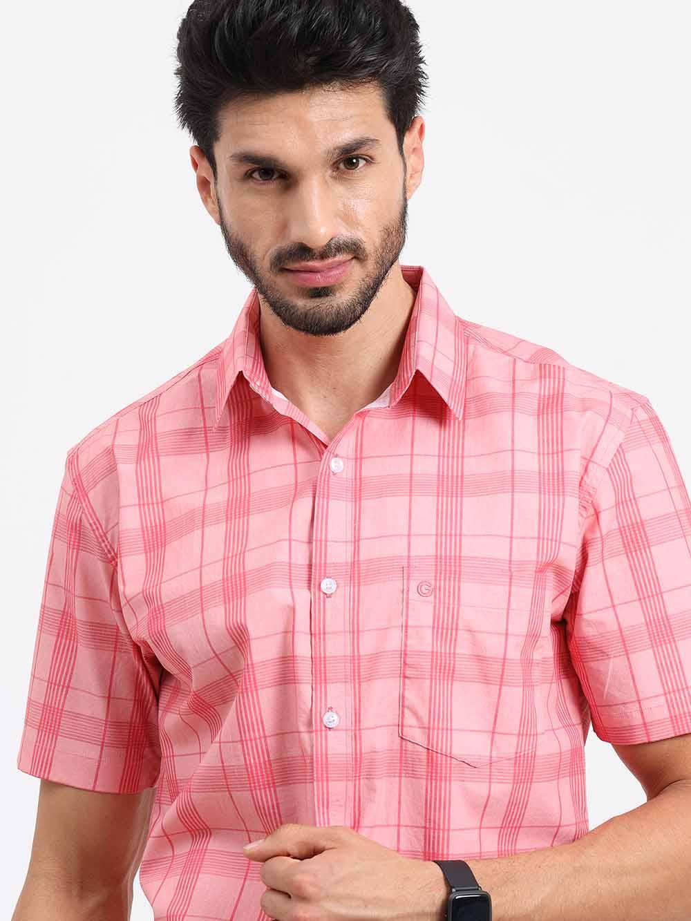 Pink Stripe Checks Half Sleeve Shirt - Guniaa Fashions