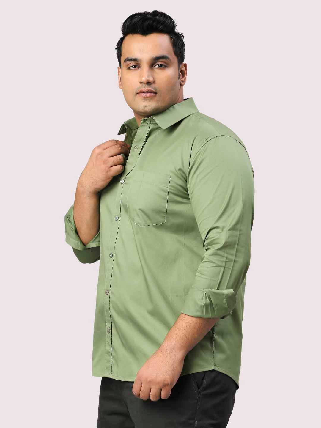 Pista Green Pure Cotton Shirt Men's Plus Size - Guniaa Fashions