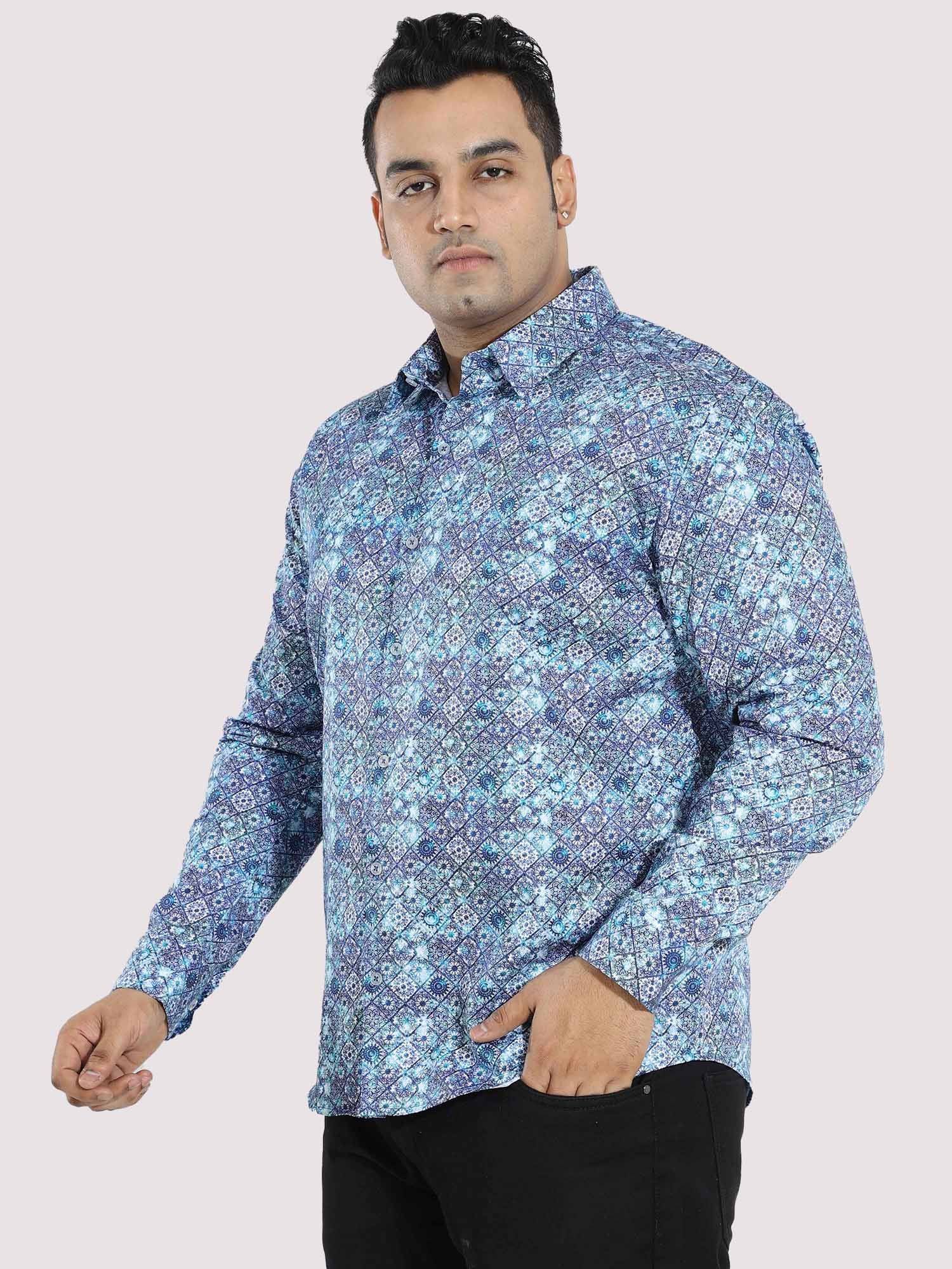 Propel Blue Cotton Satin Designer Shirt Men's Plus Size - Guniaa Fashions