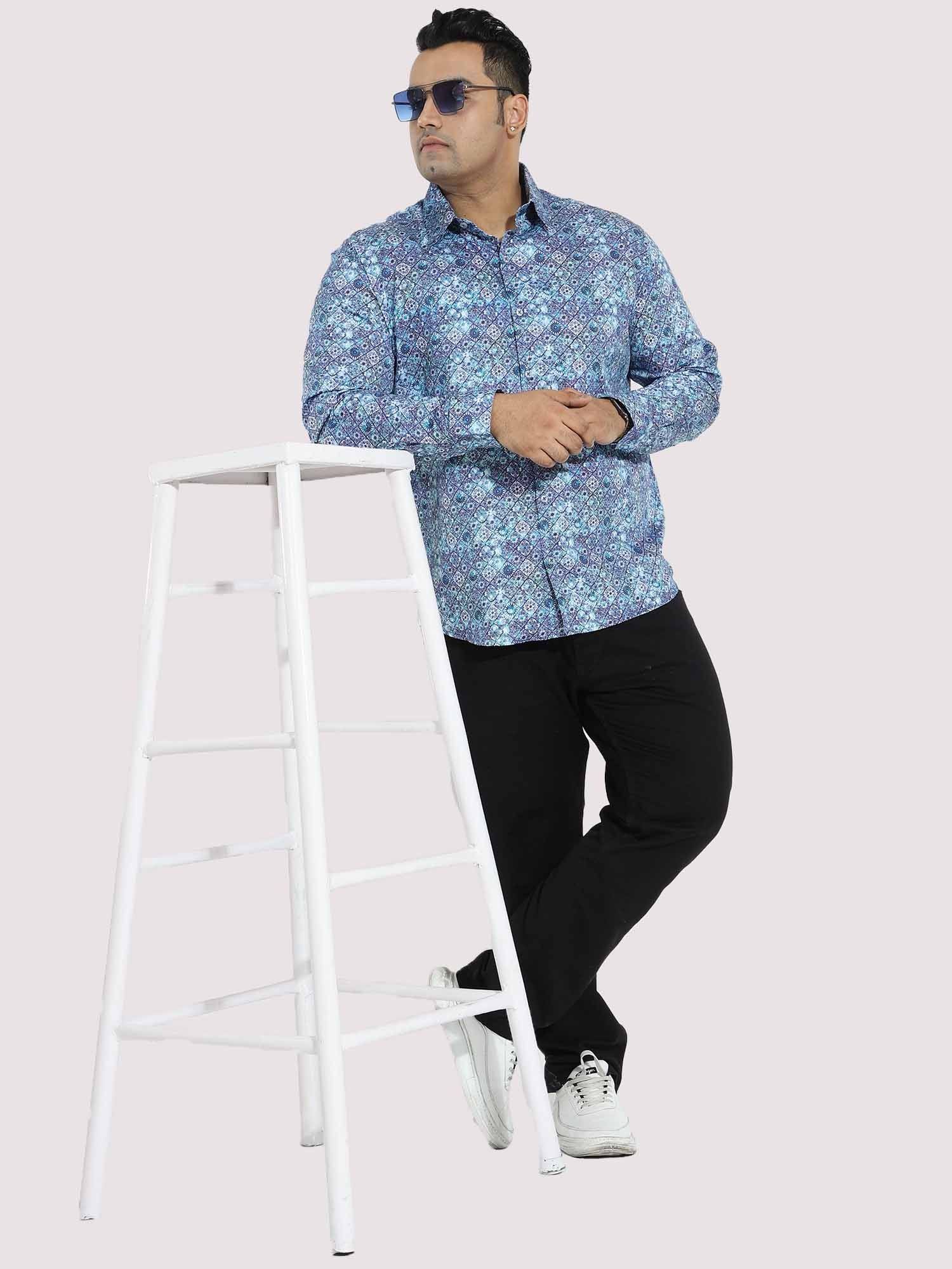 Propel Blue Cotton Satin Designer Shirt Men's Plus Size - Guniaa Fashions
