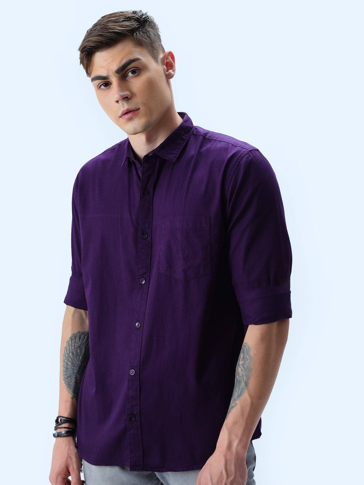 Purple Solid Cotton Full Sleeve Shirt - Guniaa Fashions