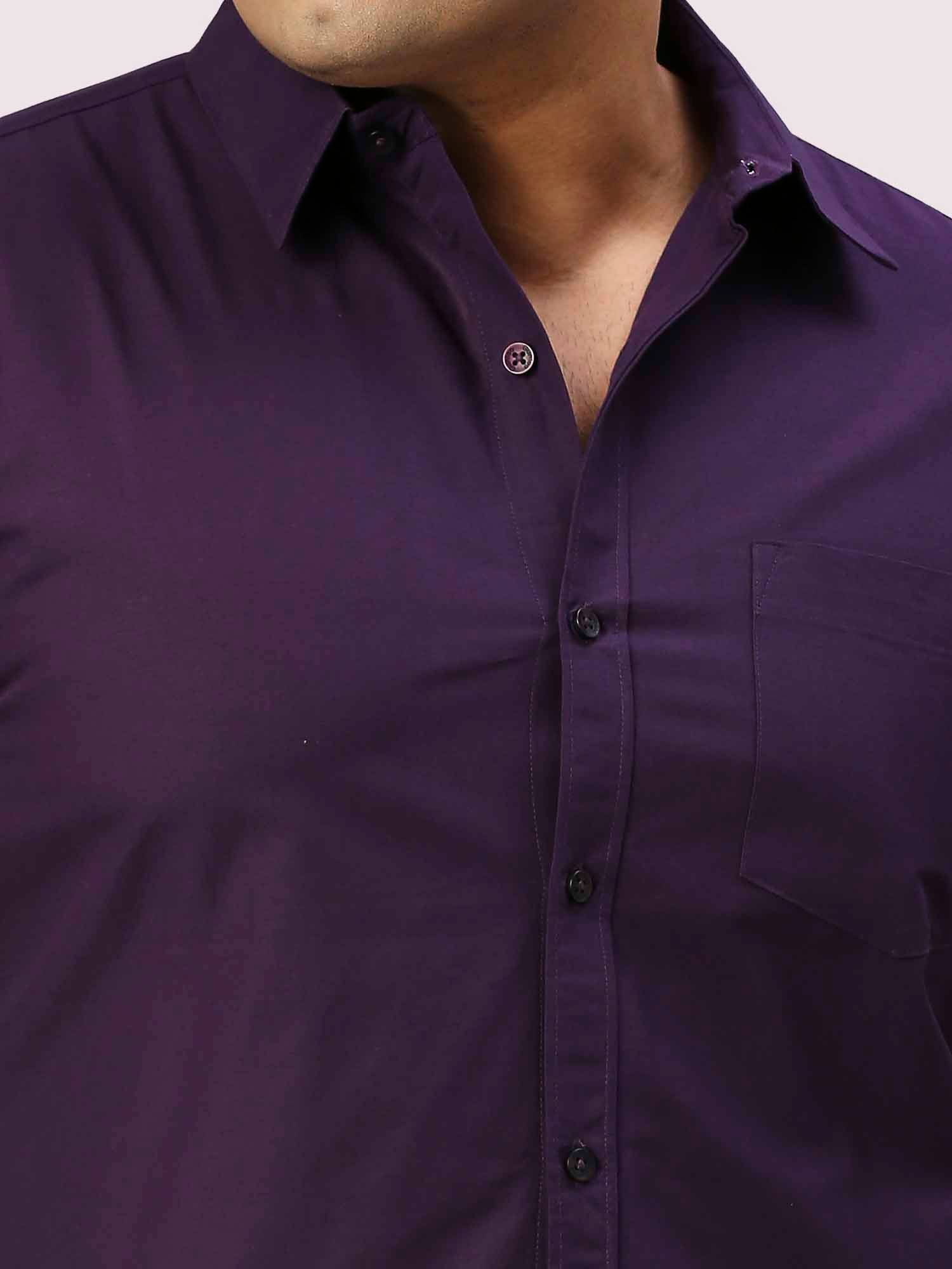 Purple Solid Pure Cotton Full Sleeve Shirt Men's Plus Size - Guniaa Fashions