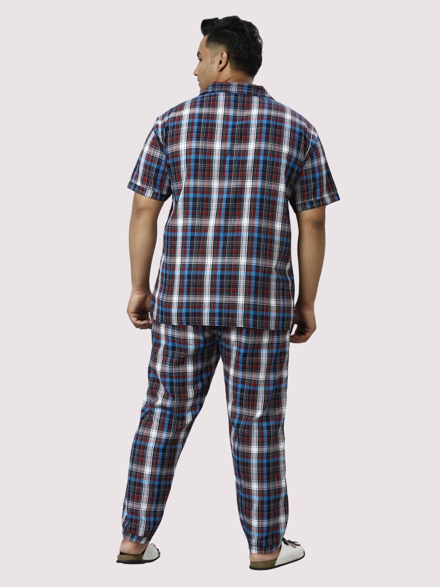 Red and Blue Checks Printed Full Co-ords Set Men's Plus Size - Guniaa Fashions