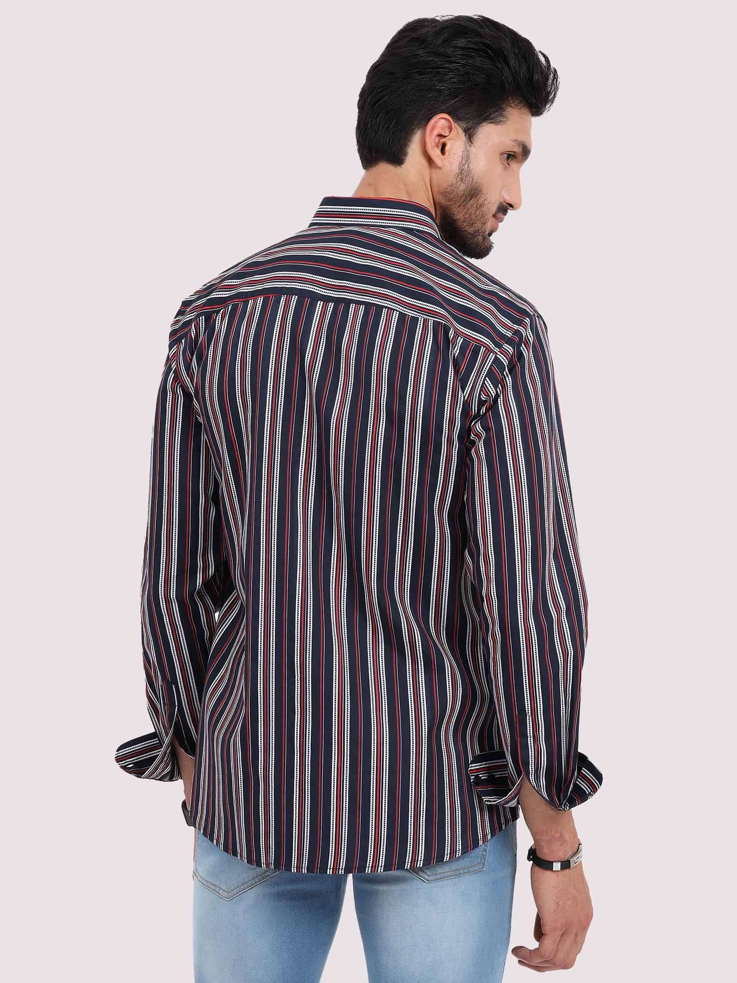 Red on Black Stripe Full Sleeve Men's Plus Size - Guniaa Fashions