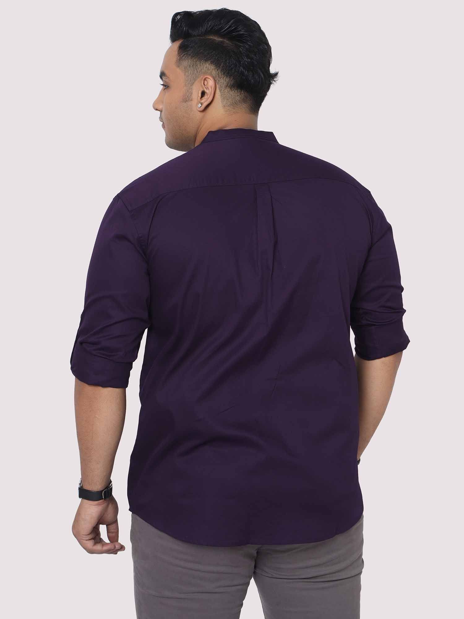Regal Purple Mandarin Collar Men's Plus Size Cotton Full Shirt - Guniaa Fashions
