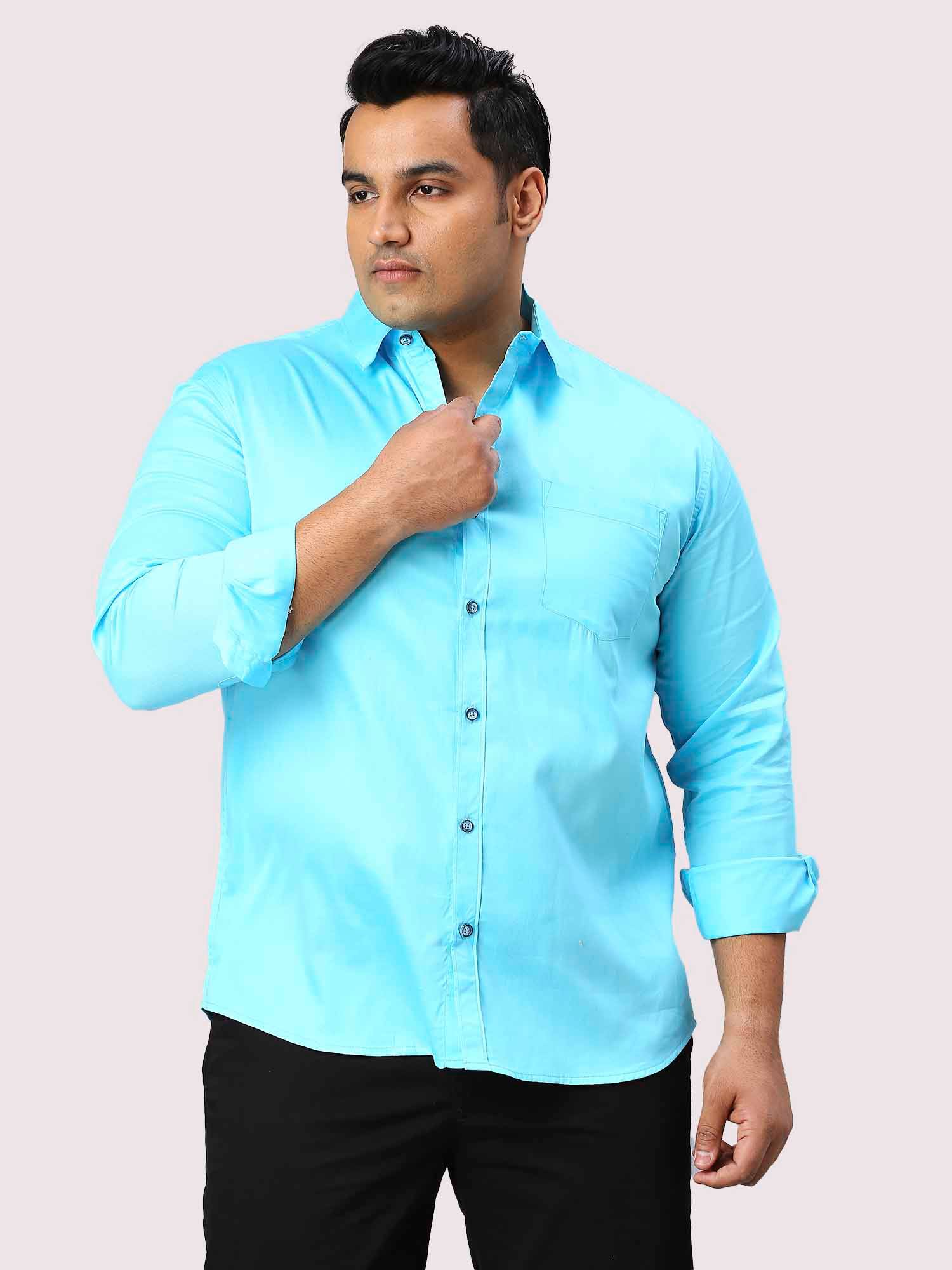 Sky Blue Pure Cotton Full Sleeve Shirt Men's Plus Size - Guniaa Fashions