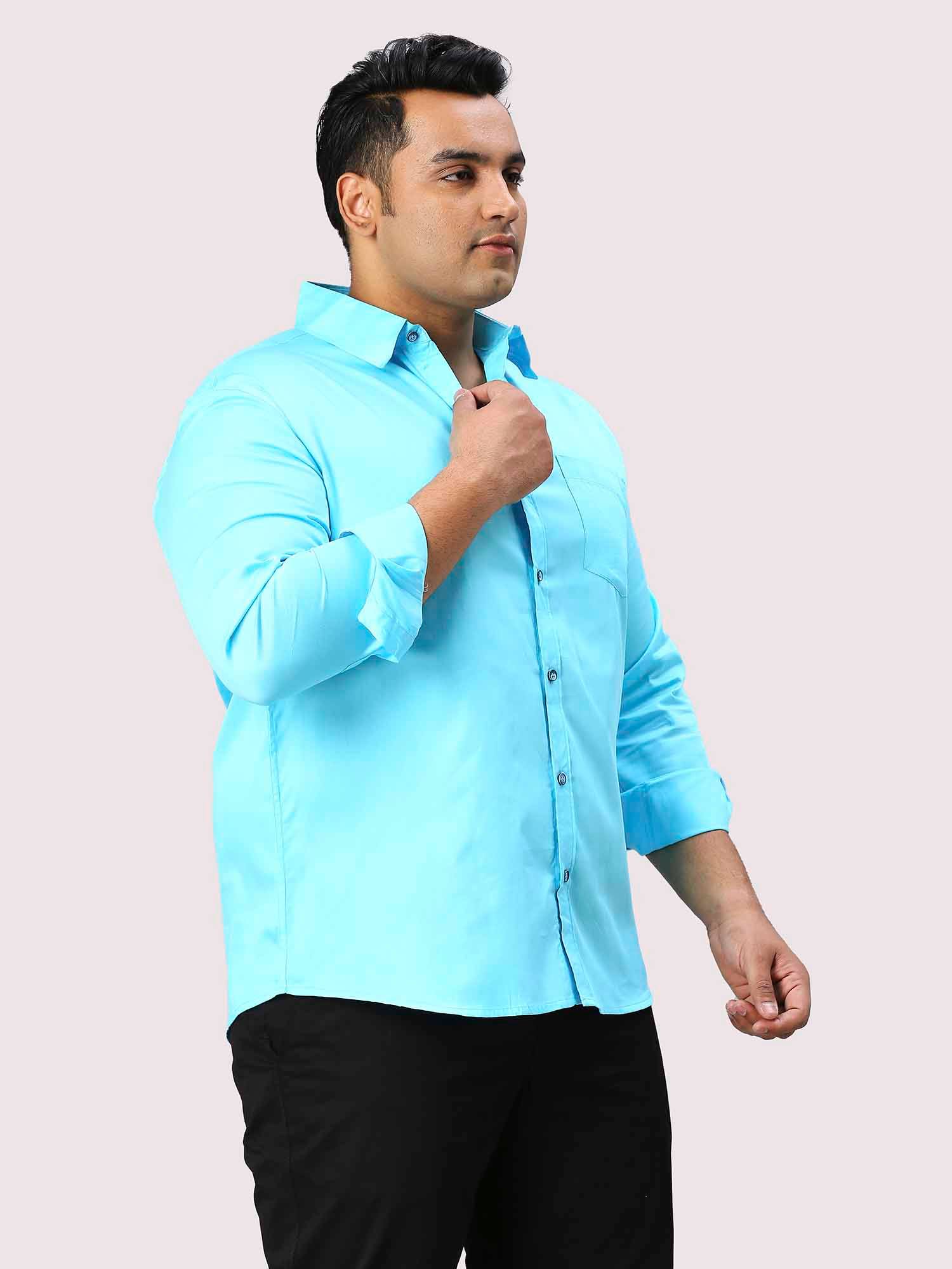 Sky Blue Pure Cotton Full Sleeve Shirt Men's Plus Size - Guniaa Fashions