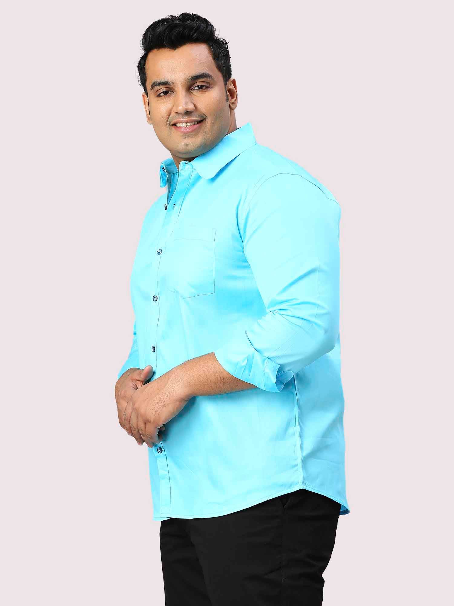 Sky Blue Pure Cotton Full Sleeve Shirt Men's Plus Size - Guniaa Fashions