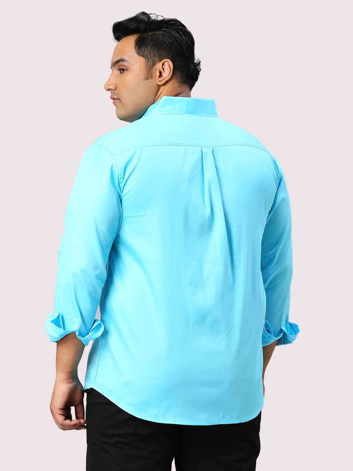 Sky Blue Pure Cotton Full Sleeve Shirt Men's Plus Size - Guniaa Fashions