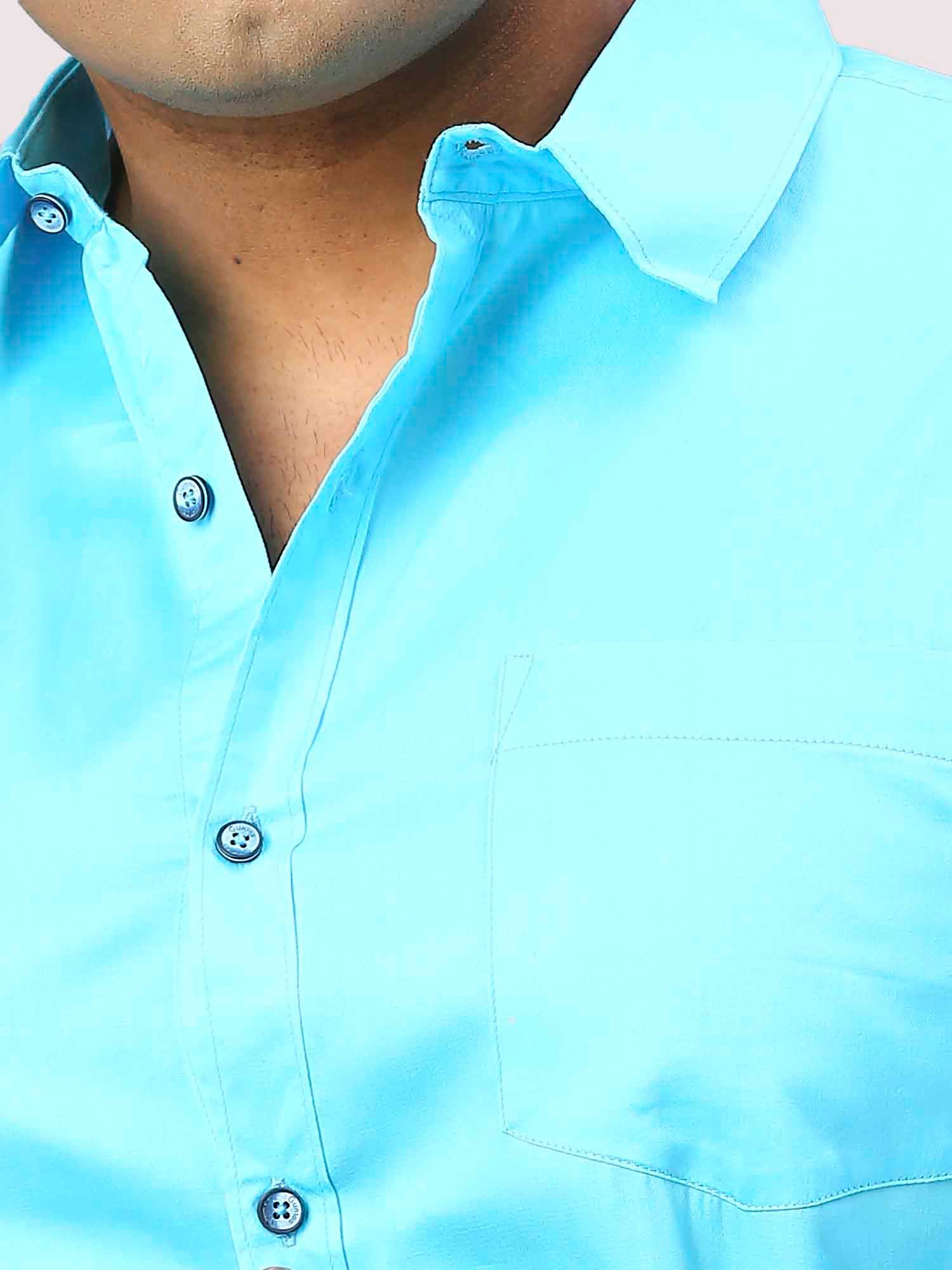 Sky Blue Pure Cotton Full Sleeve Shirt Men's Plus Size - Guniaa Fashions