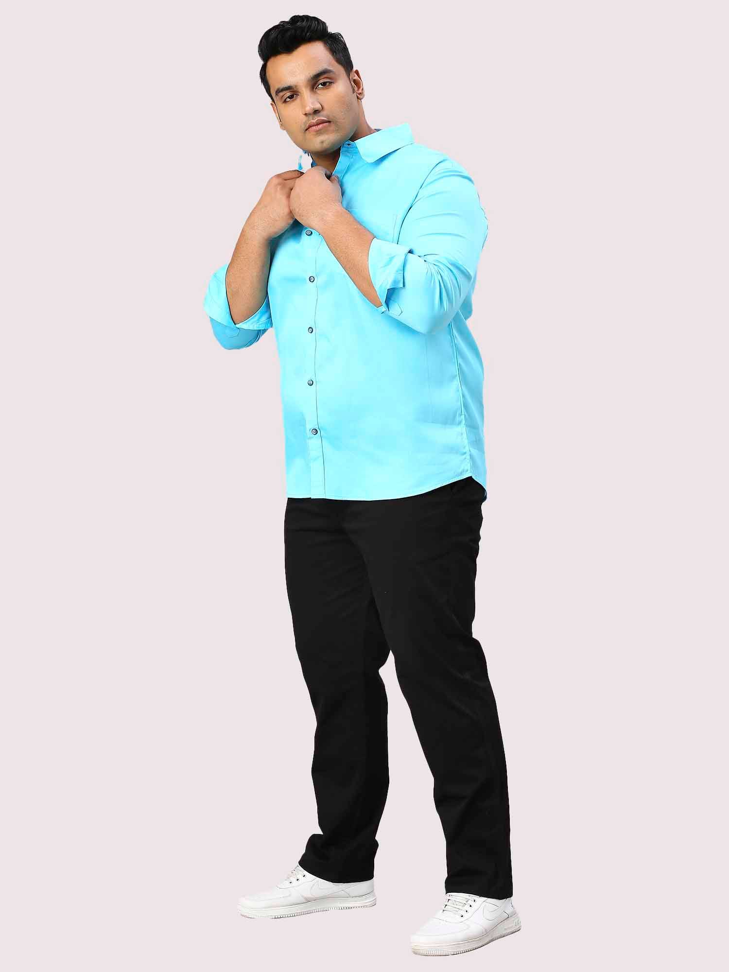 Sky Blue Pure Cotton Full Sleeve Shirt Men's Plus Size - Guniaa Fashions