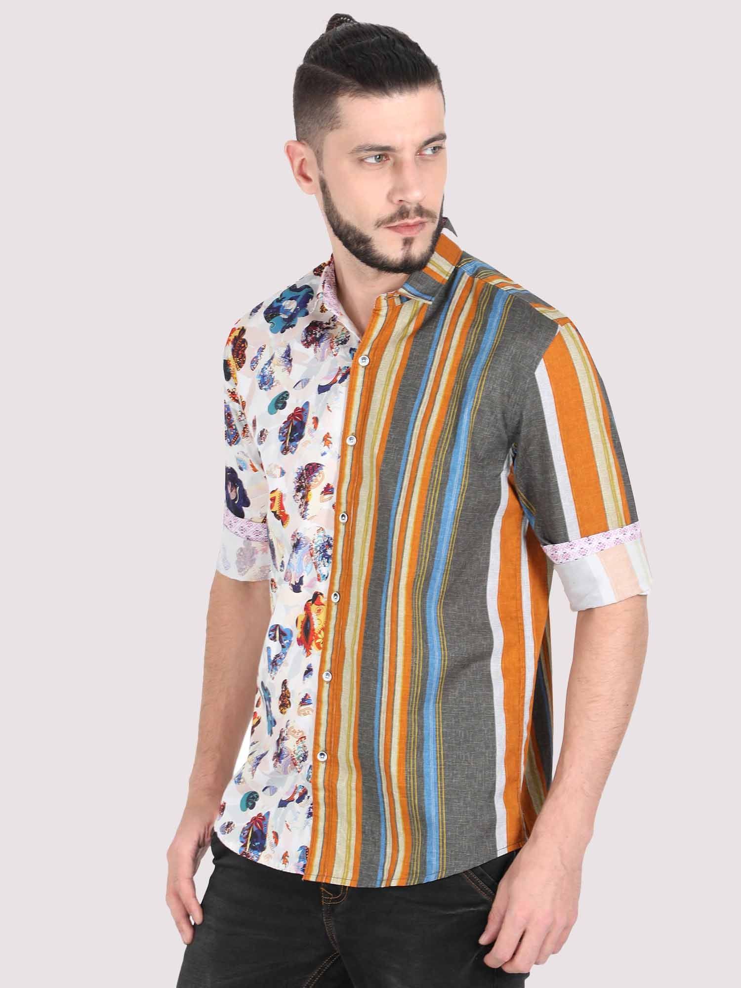 Stripes with Flora Party Wear Shirt - Guniaa Fashions