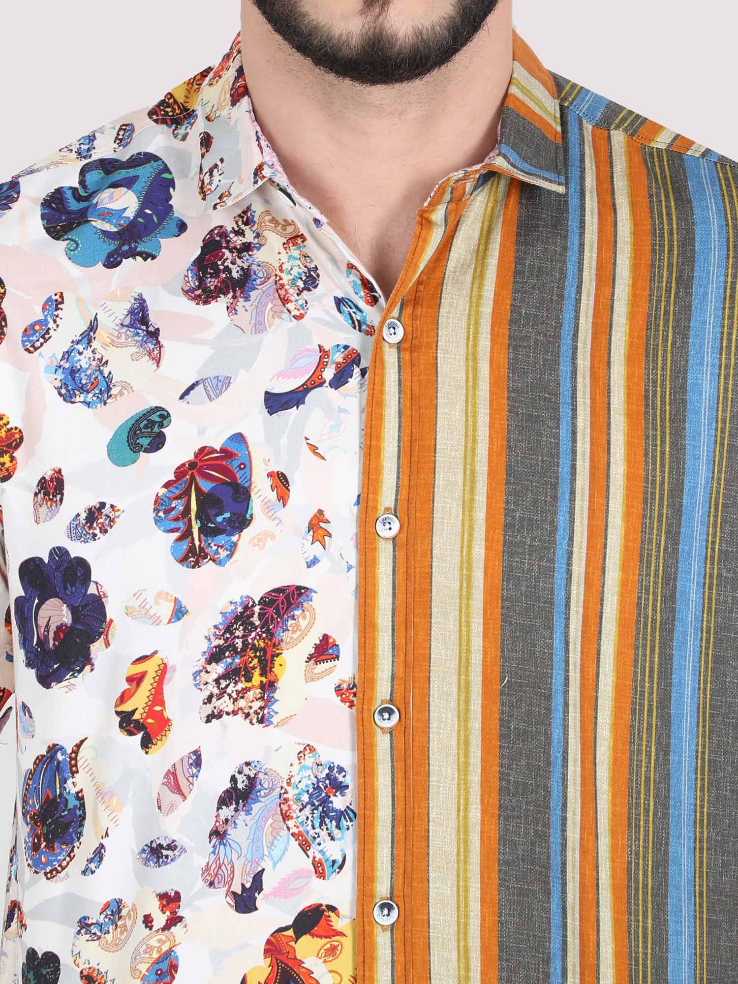 Stripes with Flora Party Wear Shirt - Guniaa Fashions
