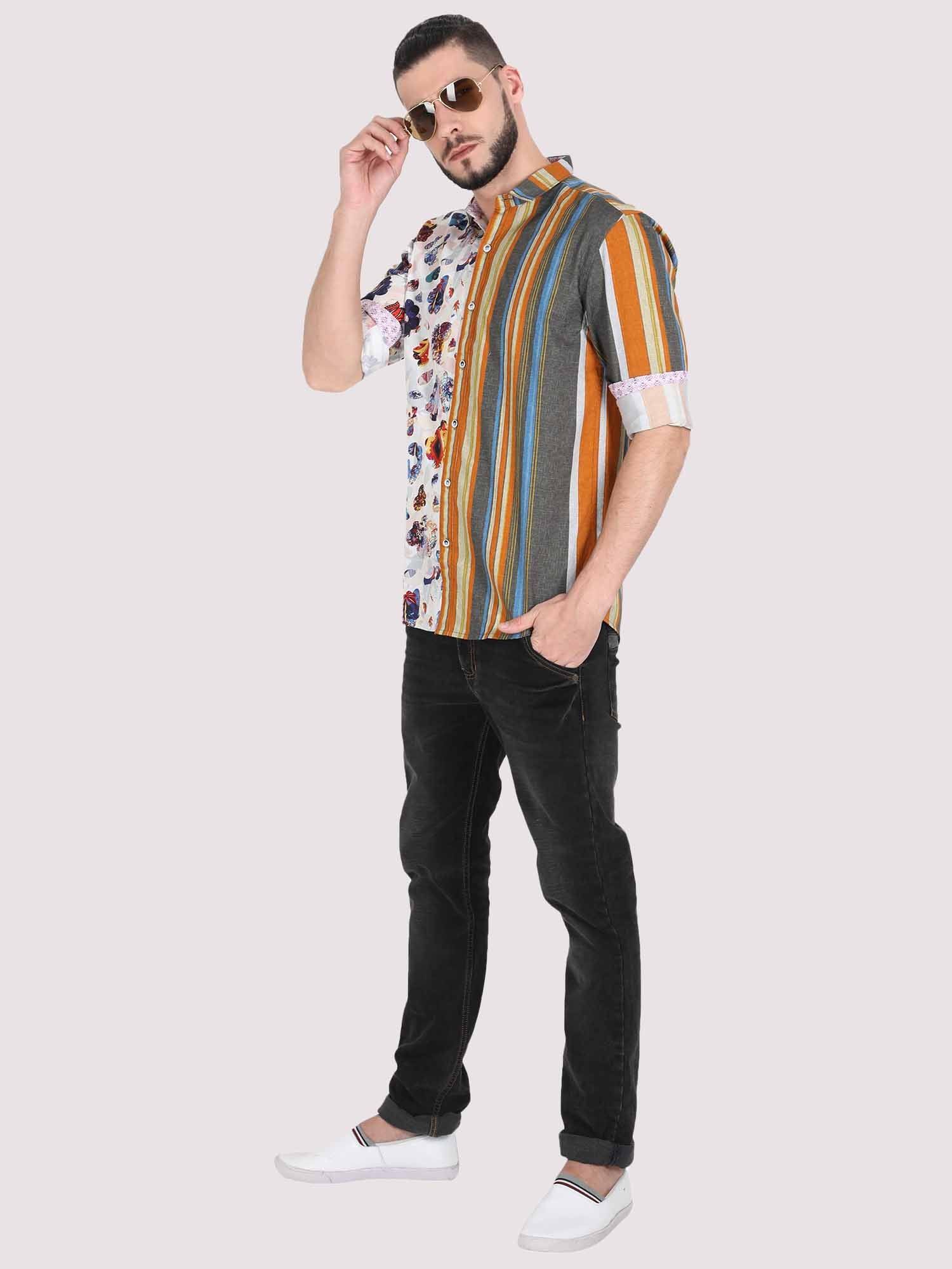 Stripes with Flora Party Wear Shirt - Guniaa Fashions