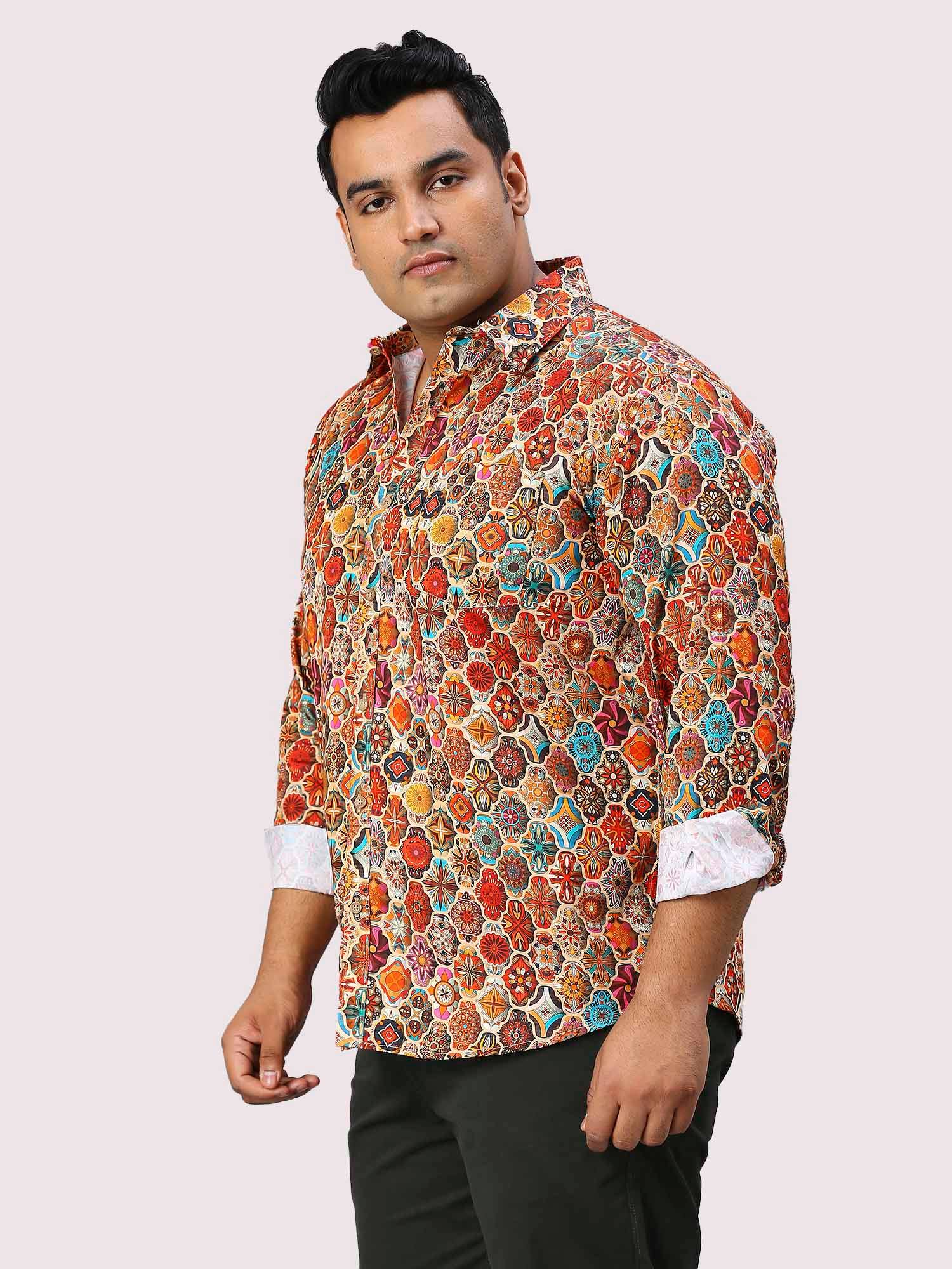 Tangerine Blocks Digital Printed Full Sleeve Men's Plus Size Shirt - Guniaa Fashions