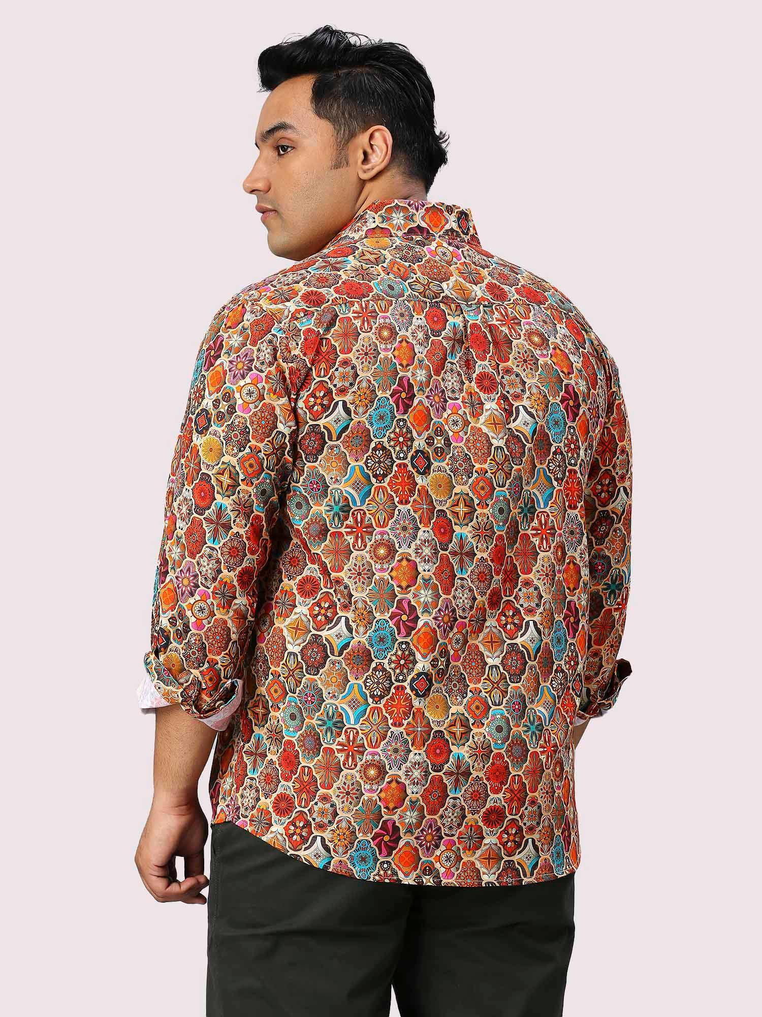 Tangerine Blocks Digital Printed Full Sleeve Men's Plus Size Shirt - Guniaa Fashions