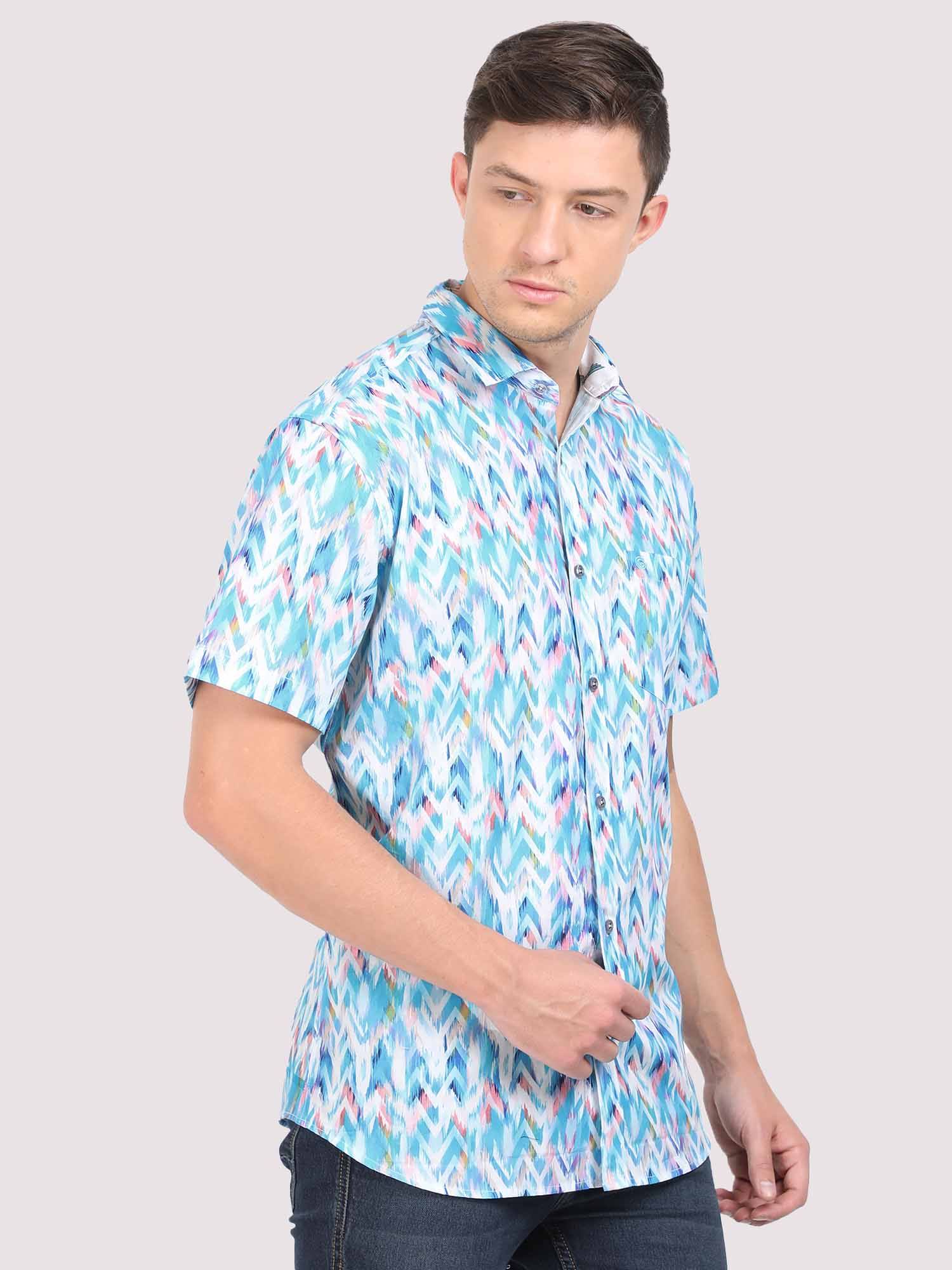 Triangle Waves Digital Printed Half Shirt - Guniaa Fashions